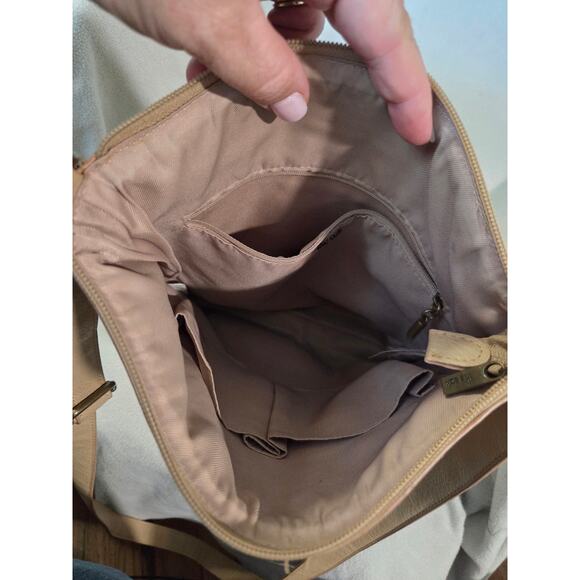 The Sak Hobo Crochet Cross Body Bag Zip Large Beige Brown Leather Tassle - Picture 5 of 9